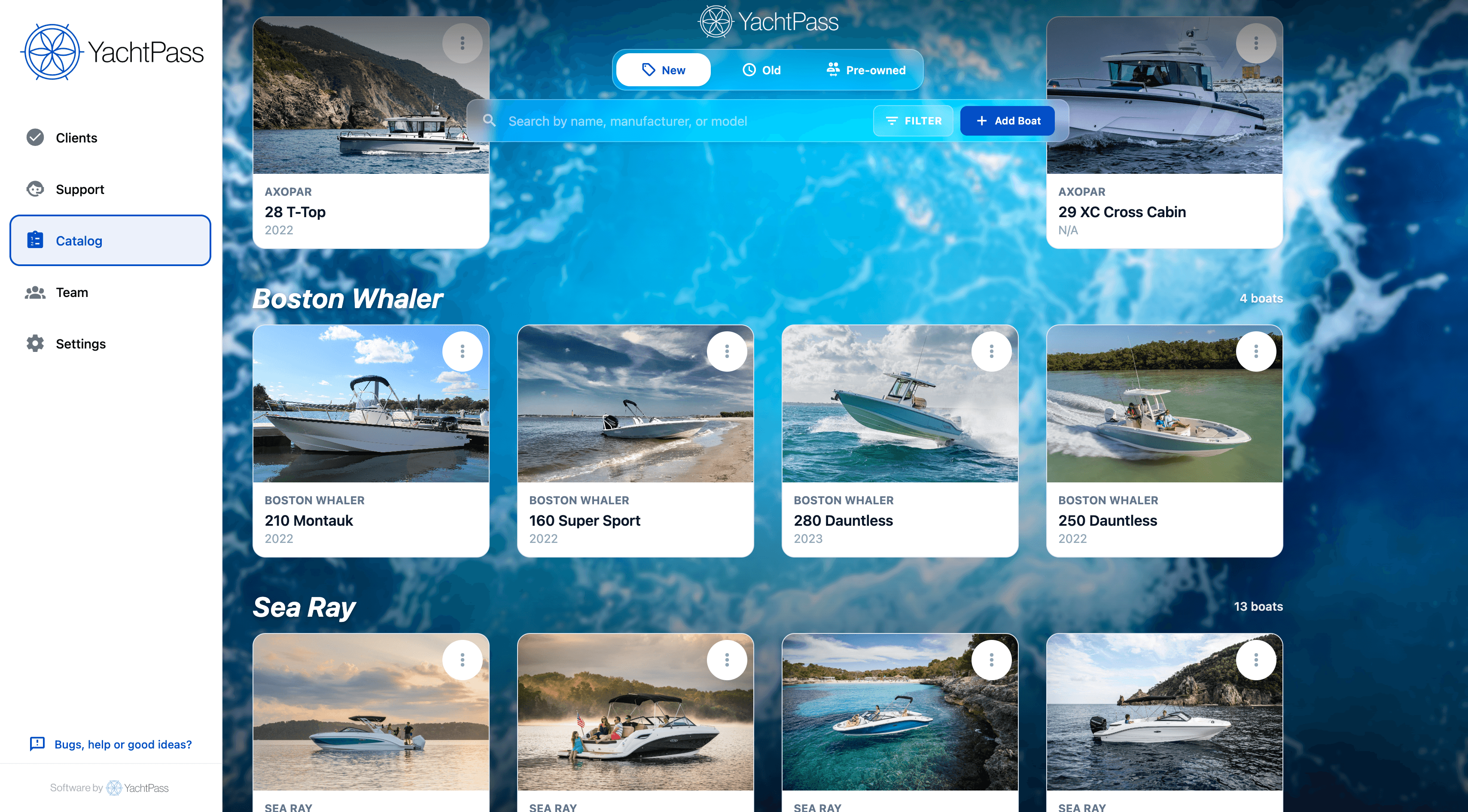 YachtPass dealer portal — boat catalog
